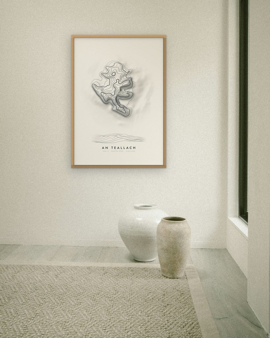 An Teallach contour print at 70 × 100 cm in an oak frame (frame not included)