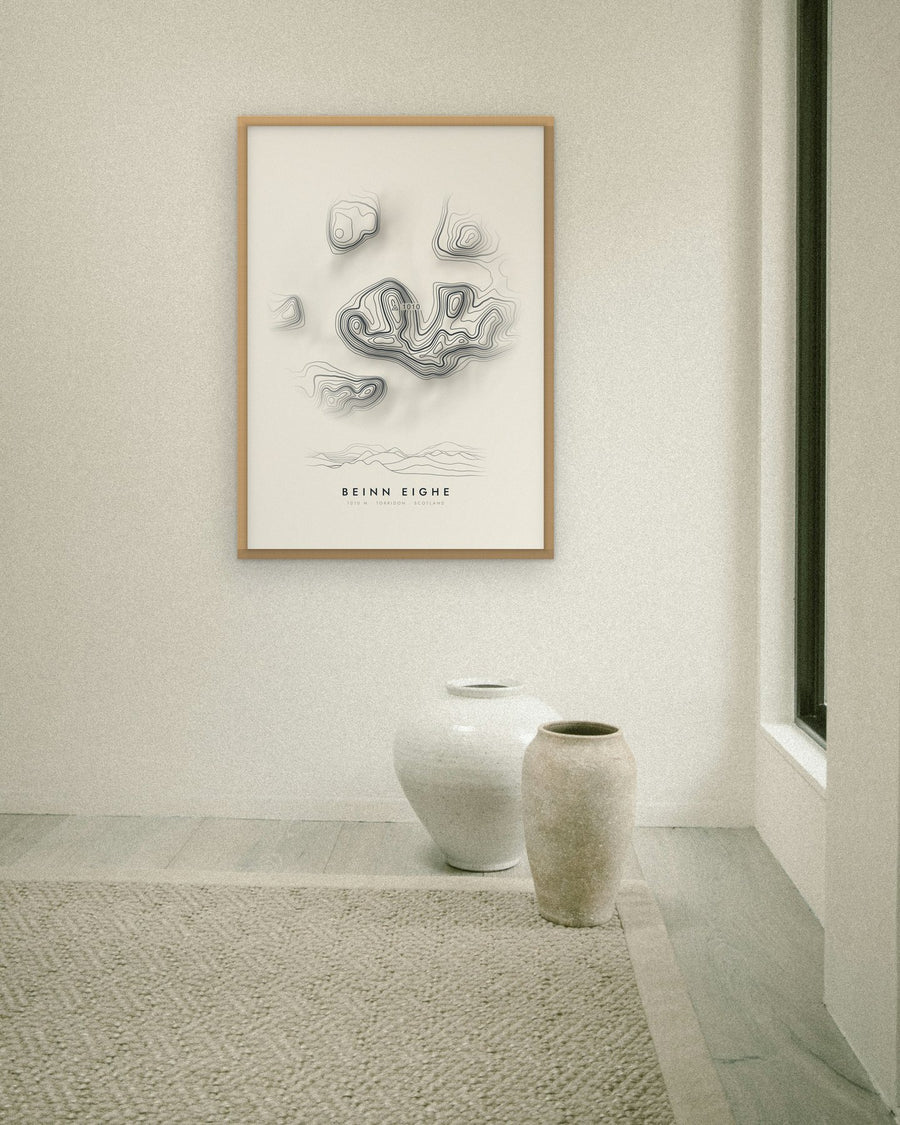 Beinn Eighe contour print at 70 × 100 cm in an oak frame (frame not included)