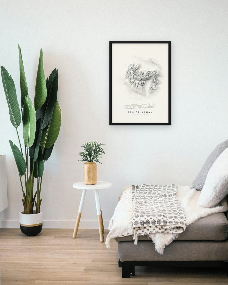 Ben Cruachan contour print shown framed on a living room wall (frame not included)