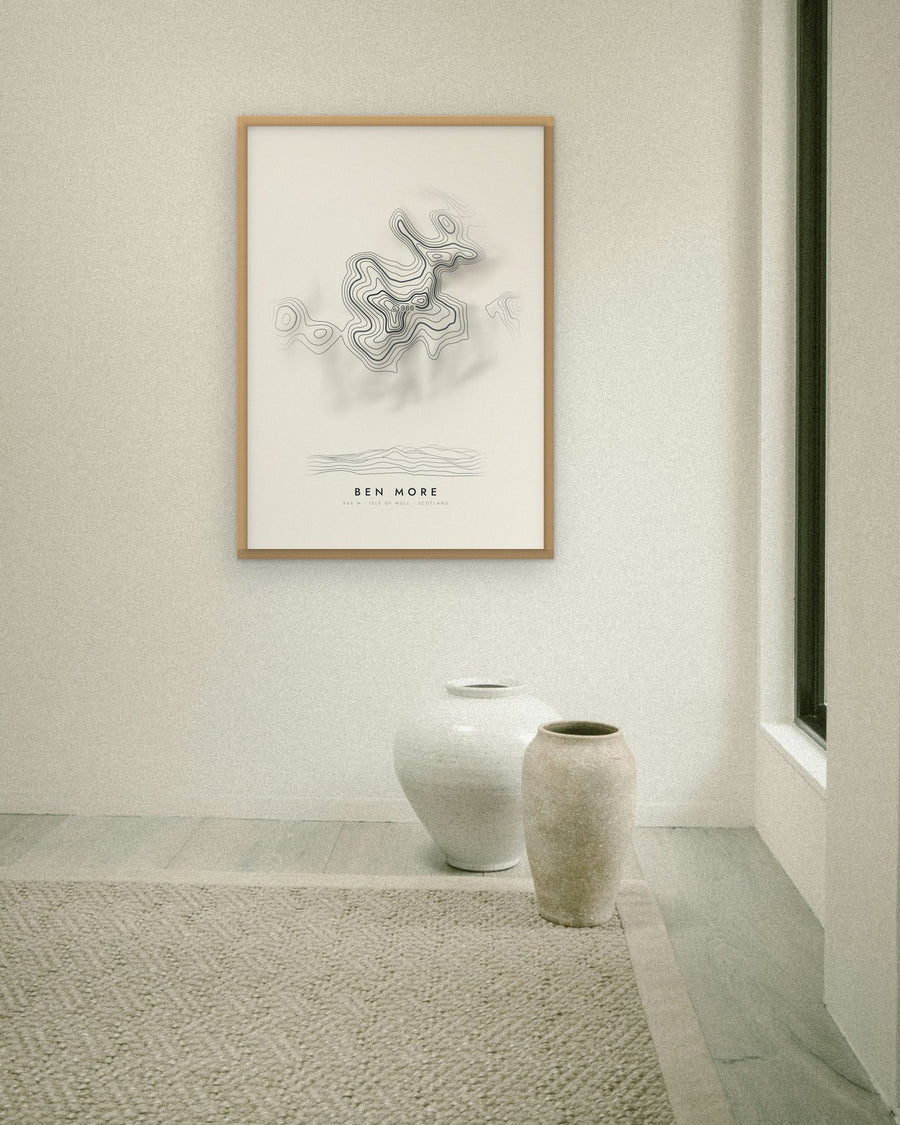 Ben More contour print at 70 × 100 cm in an oak frame (frame not included)