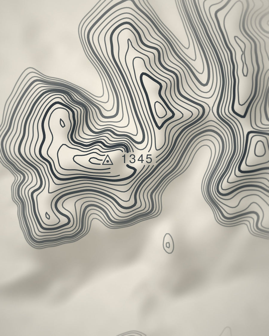 Close-up of the Ben Nevis contour lines and summit on matte paper