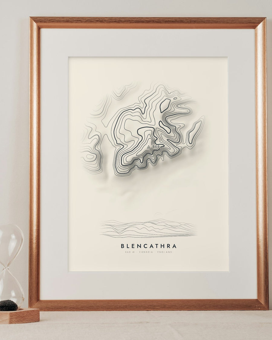 Blencathra contour print in a mounted frame on a shelf (frame and mount not included)