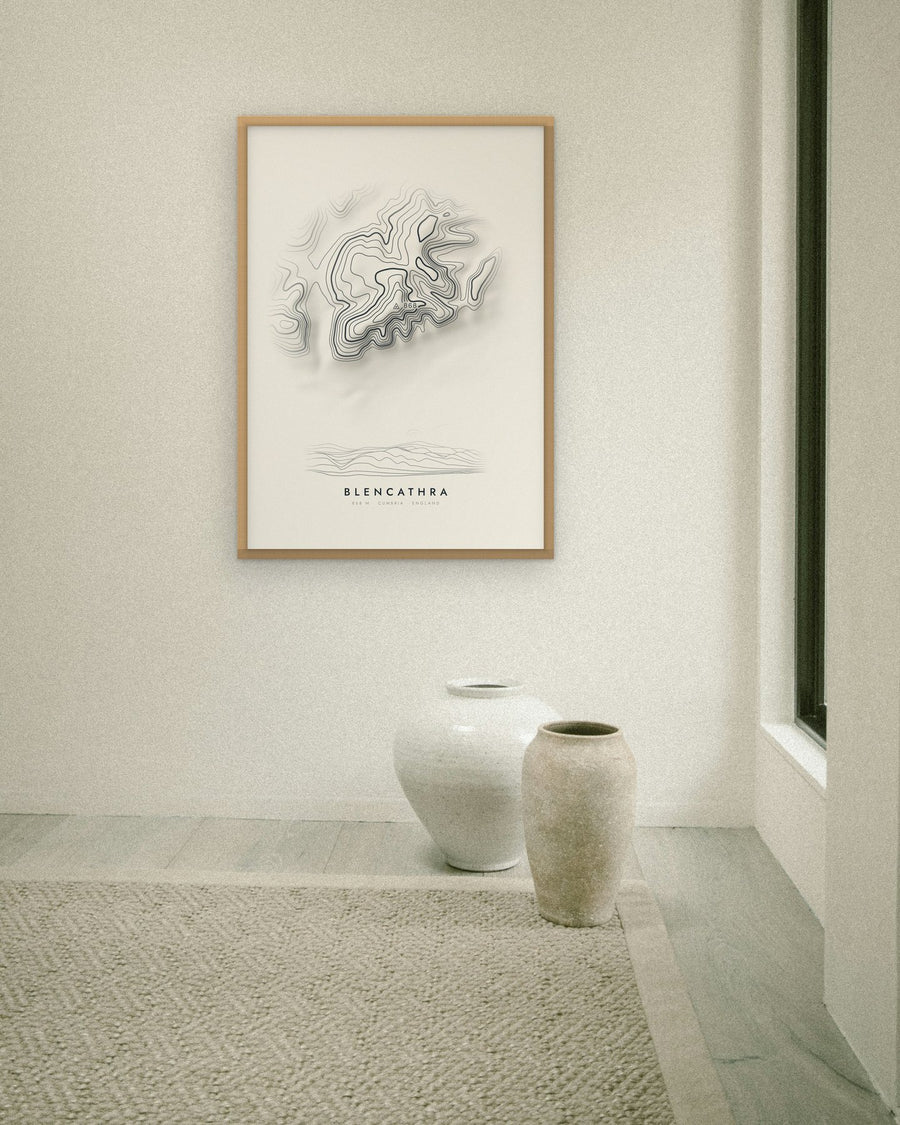 Blencathra contour print at 70 × 100 cm in an oak frame (frame not included)