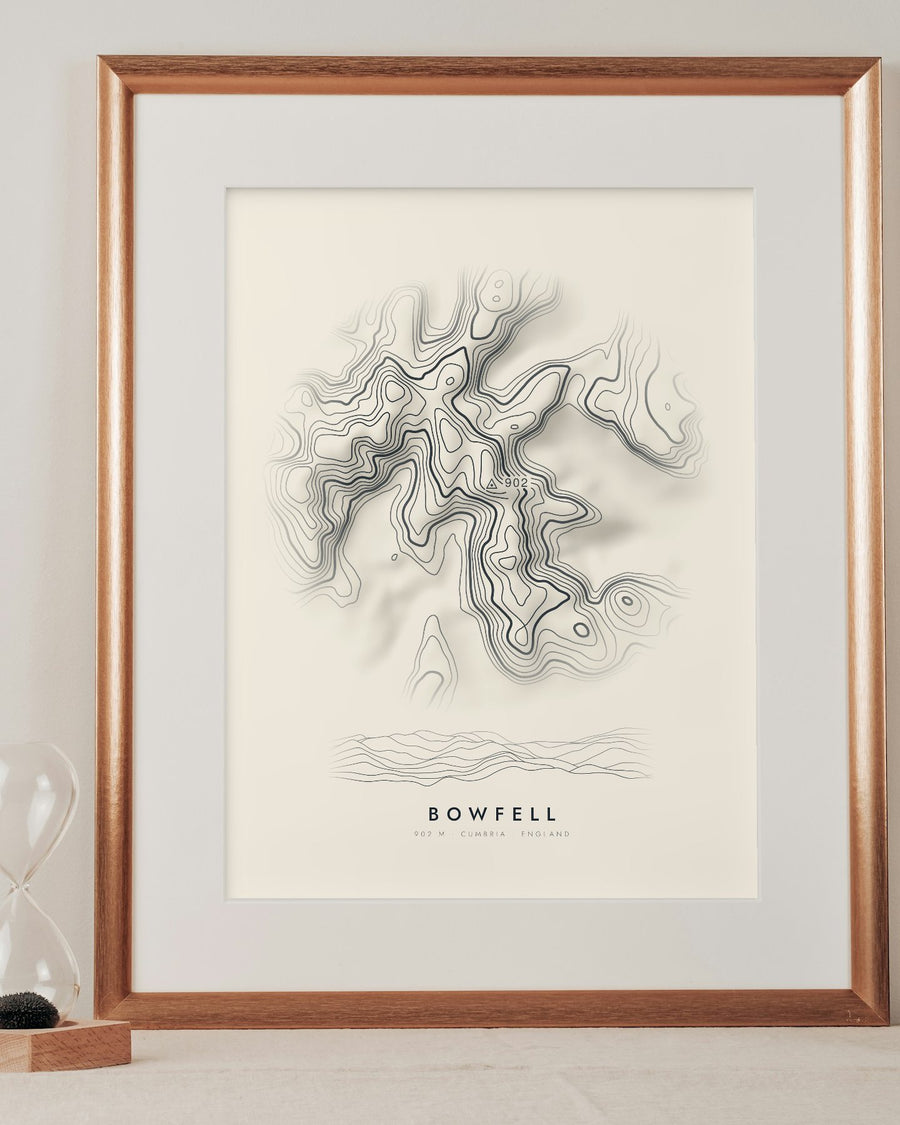 Bowfell contour print in a mounted frame on a shelf (frame and mount not included)