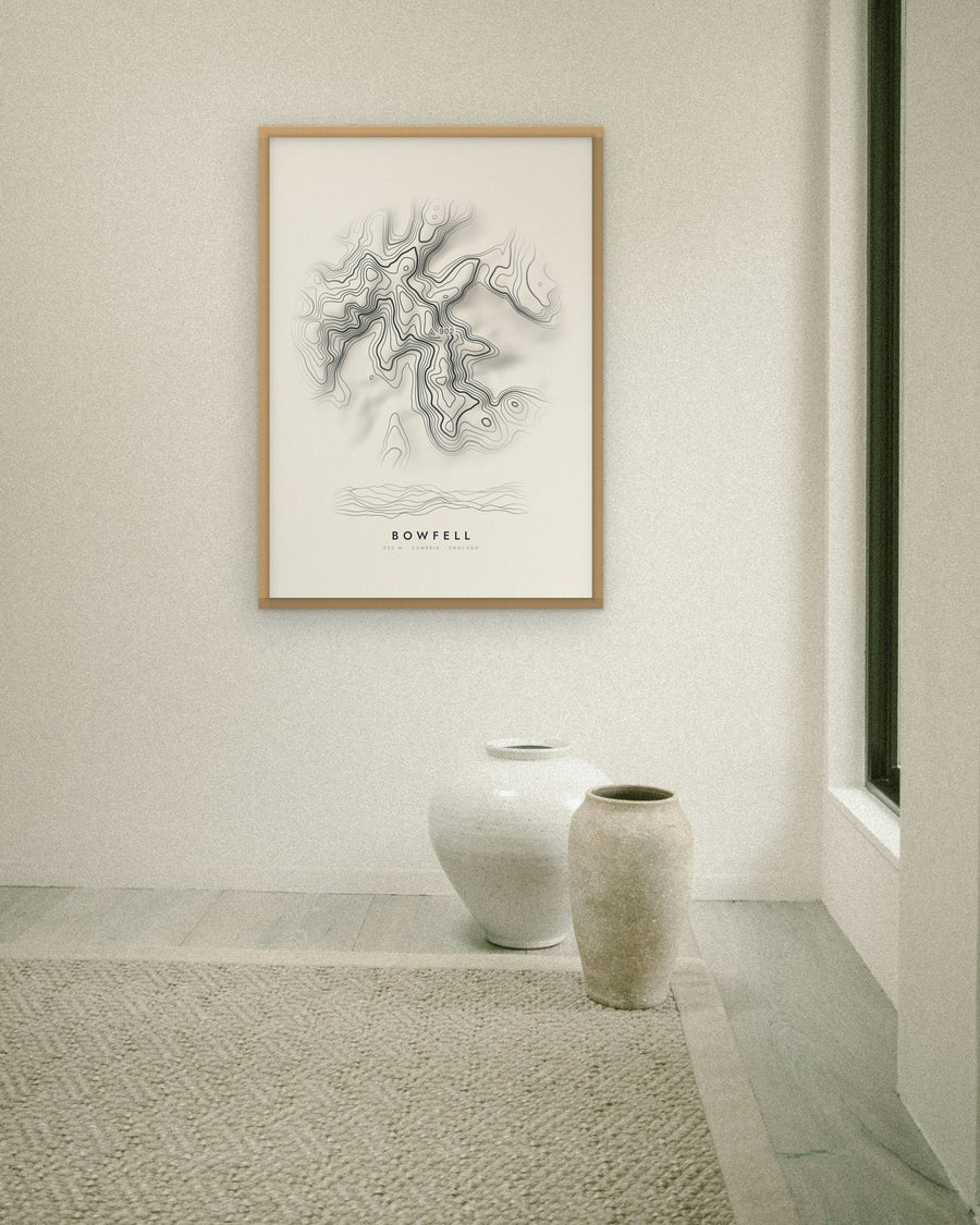 Bowfell contour print at 70 × 100 cm in an oak frame (frame not included)