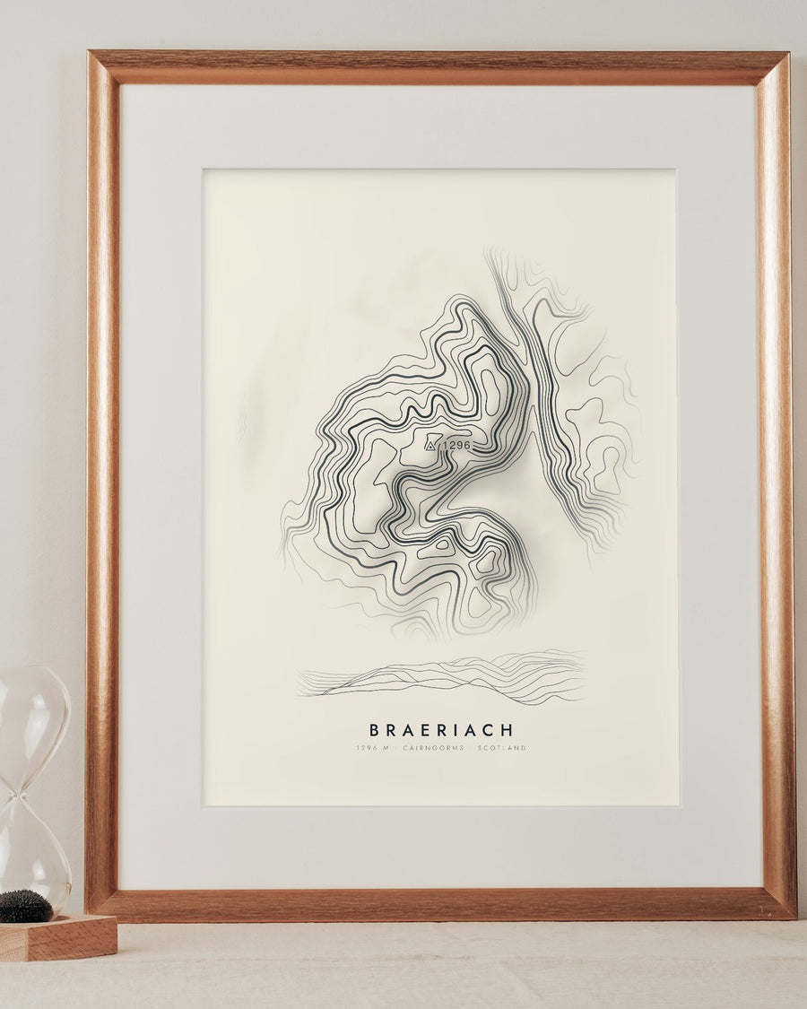 Braeriach contour print in a mounted frame on a shelf (frame and mount not included)