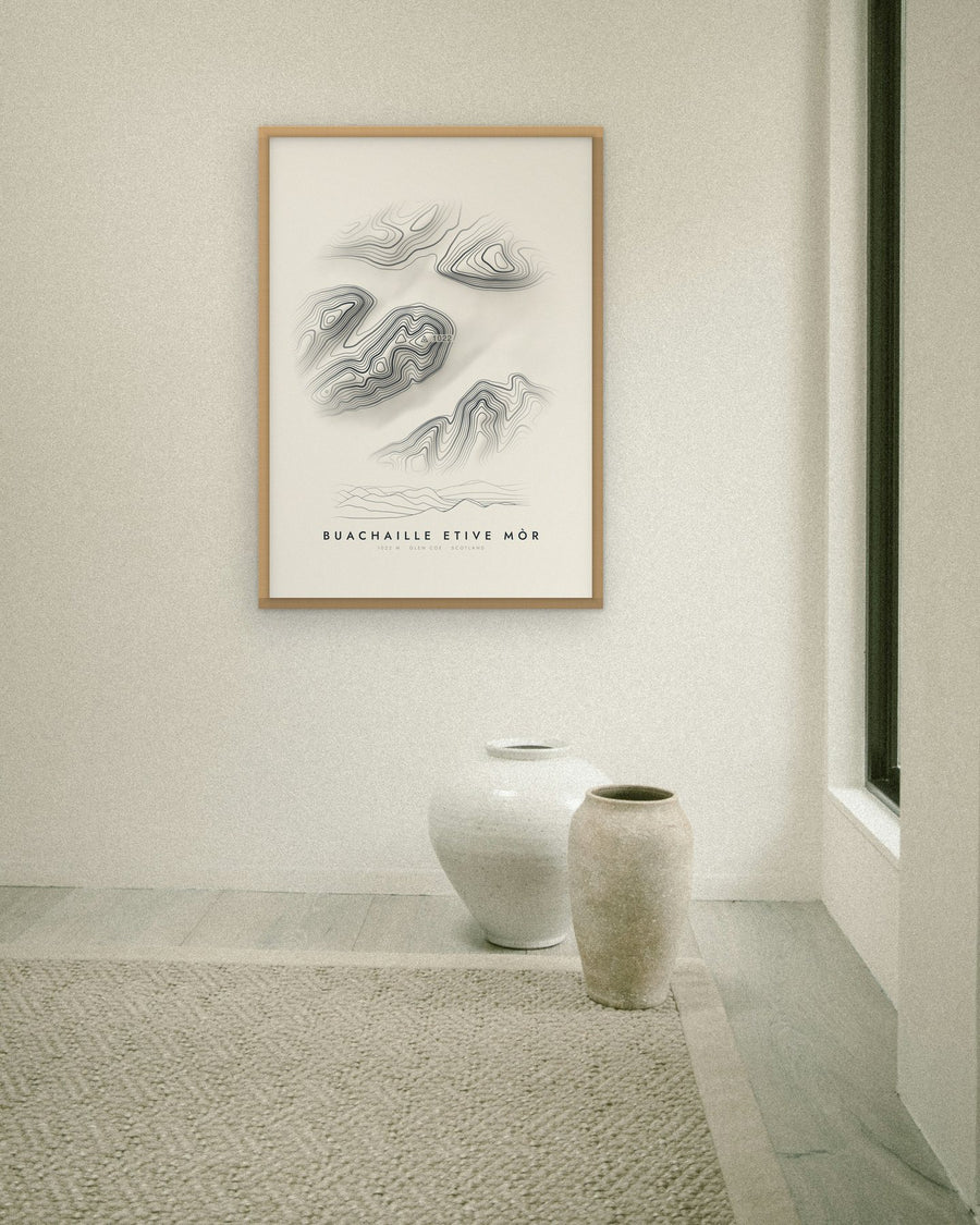 Buachaille Etive Mòr contour print at 70 × 100 cm in an oak frame (frame not included)