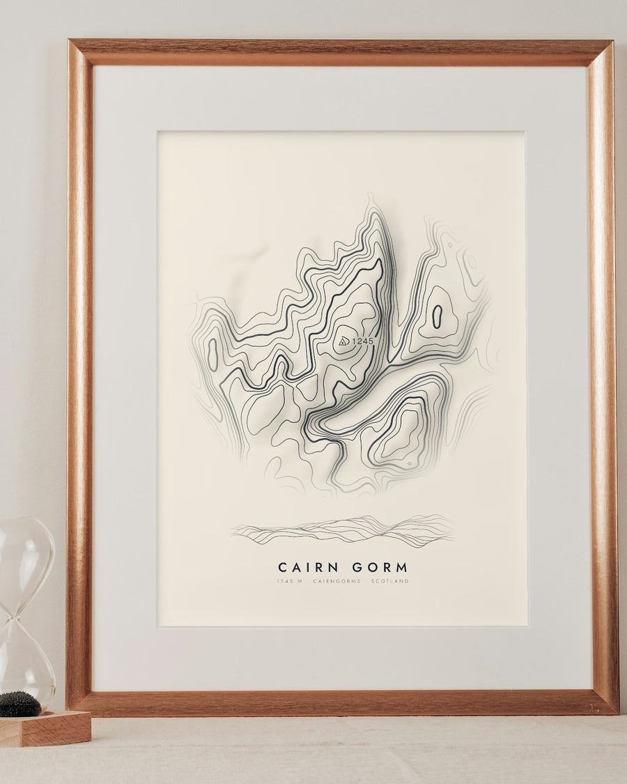 Cairn Gorm contour print in a mounted frame on a shelf (frame and mount not included)