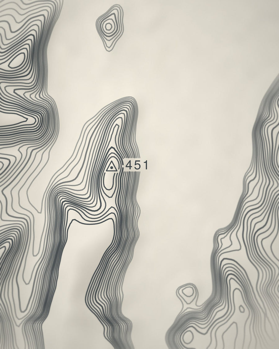 Close-up of the Catbells contour lines and summit on matte paper