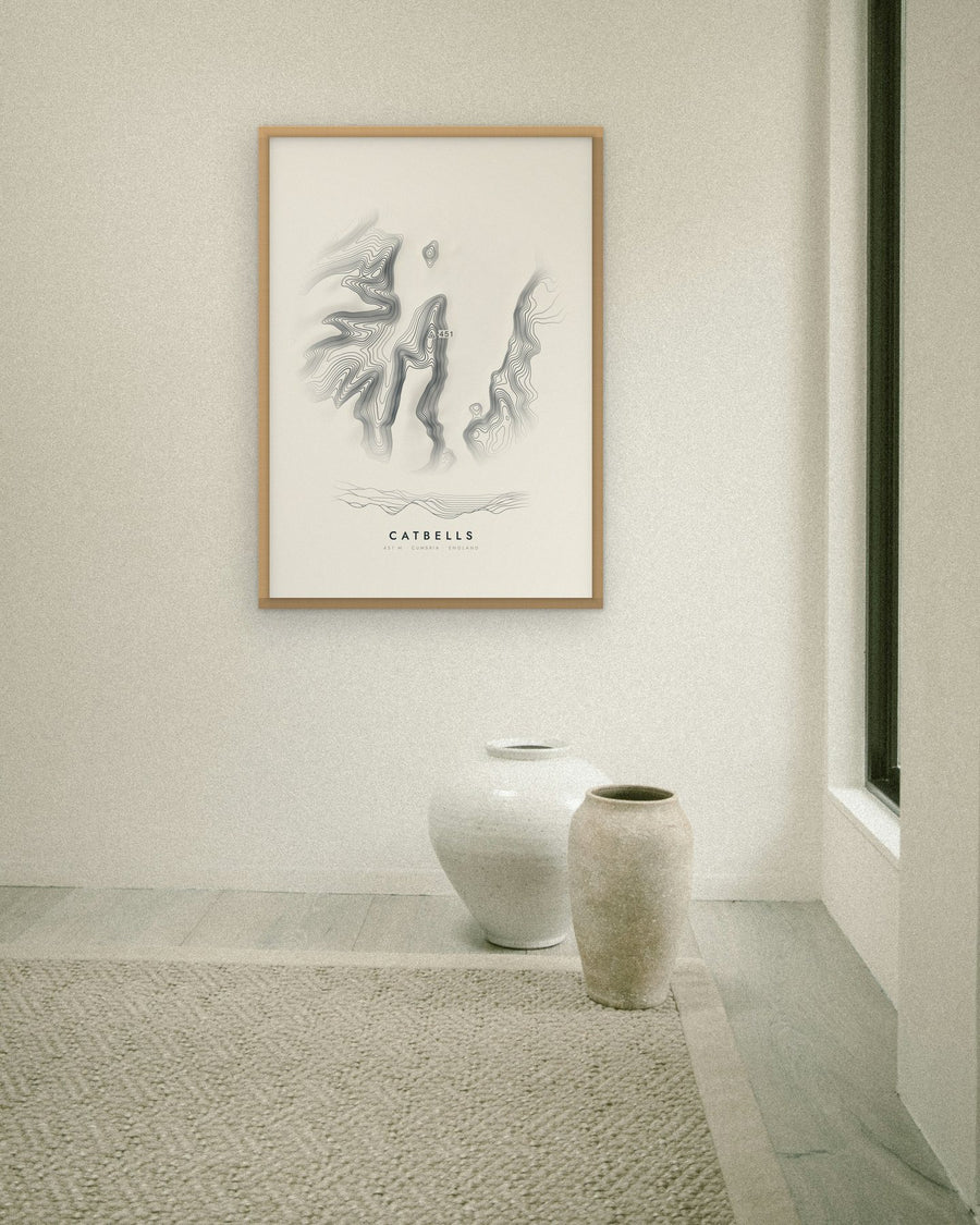 Catbells contour print at 70 × 100 cm in an oak frame (frame not included)