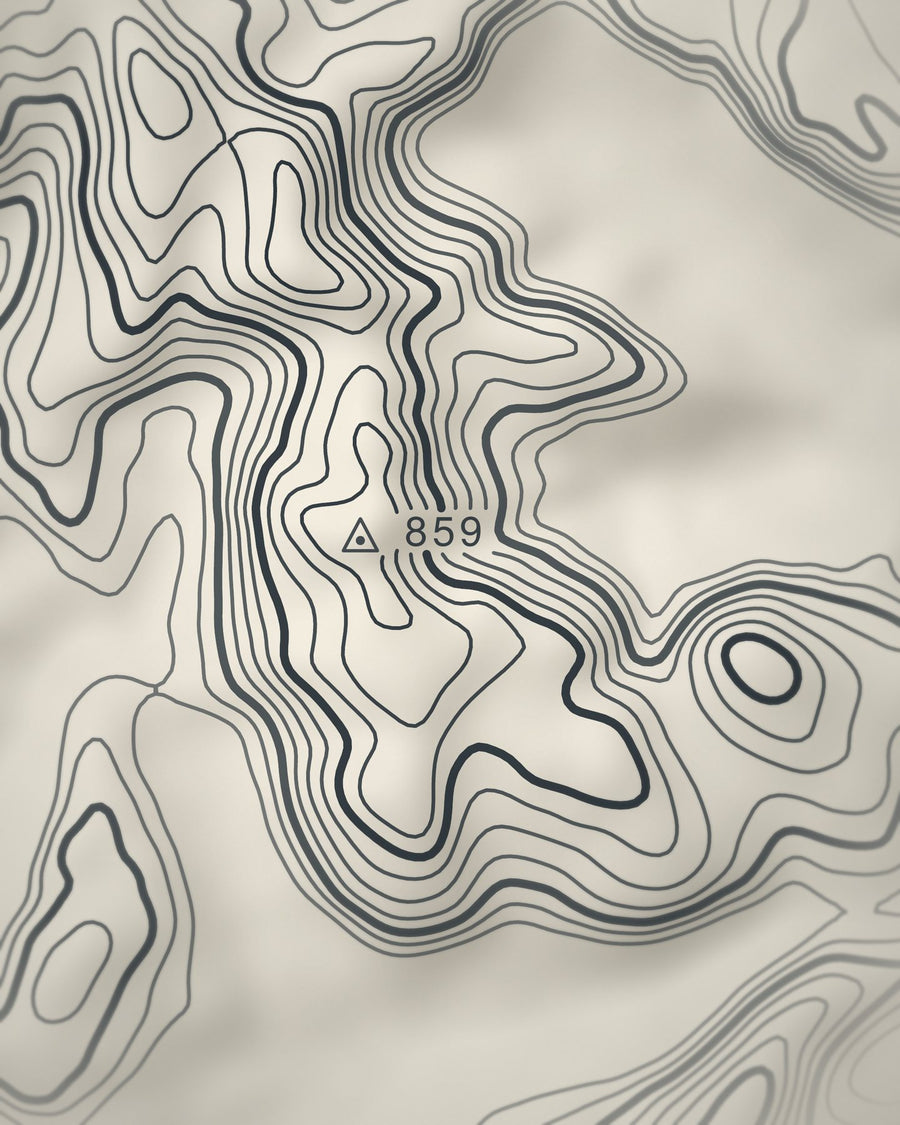 Close-up of the Crinkle Crags contour lines and summit on matte paper