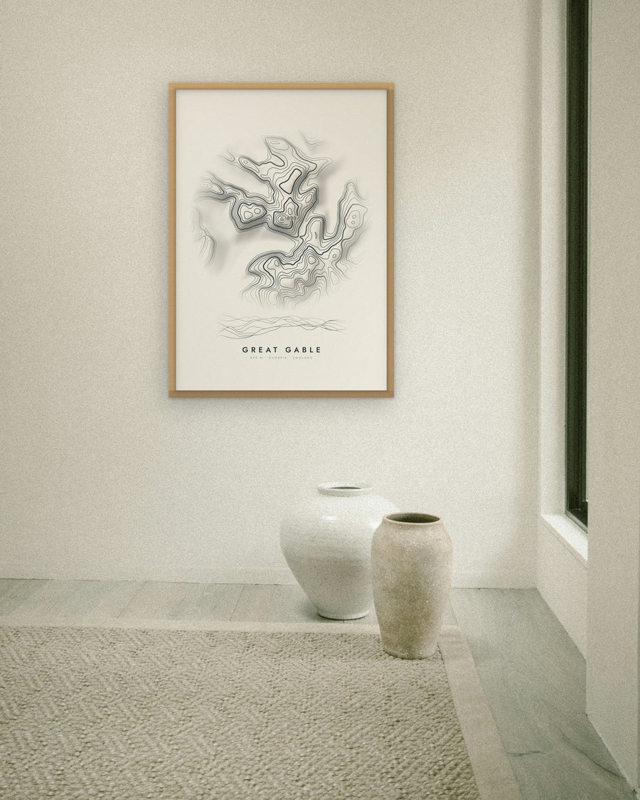 Great Gable contour print at 70 × 100 cm in an oak frame (frame not included)