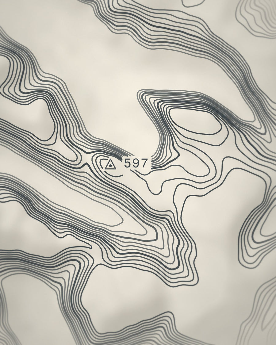 Close-up of the Haystacks contour lines and summit on matte paper