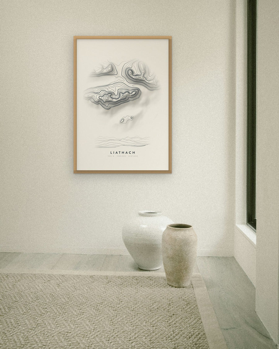 Liathach contour print at 70 × 100 cm in an oak frame (frame not included)