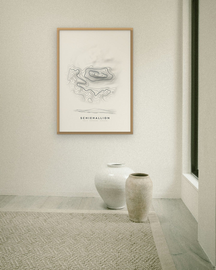 Schiehallion contour print at 70 × 100 cm in an oak frame (frame not included)