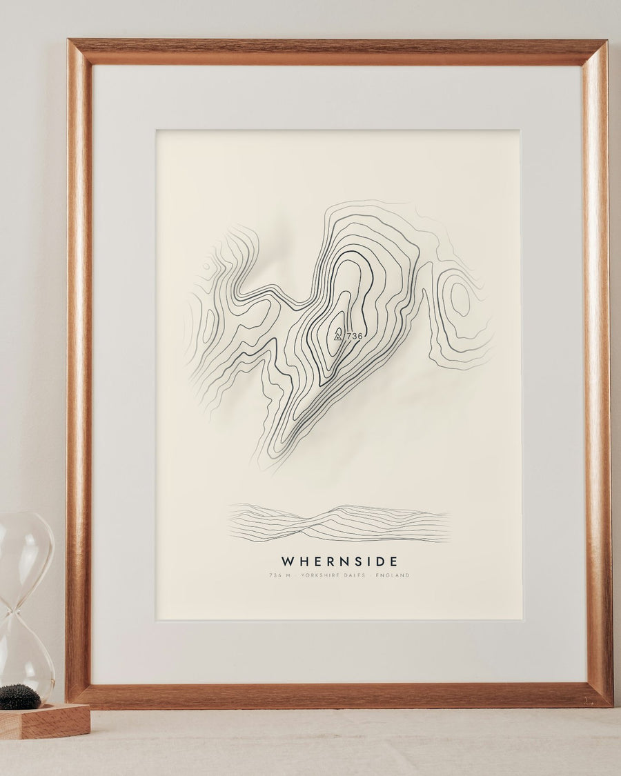Whernside contour print in a mounted frame on a shelf (frame and mount not included)
