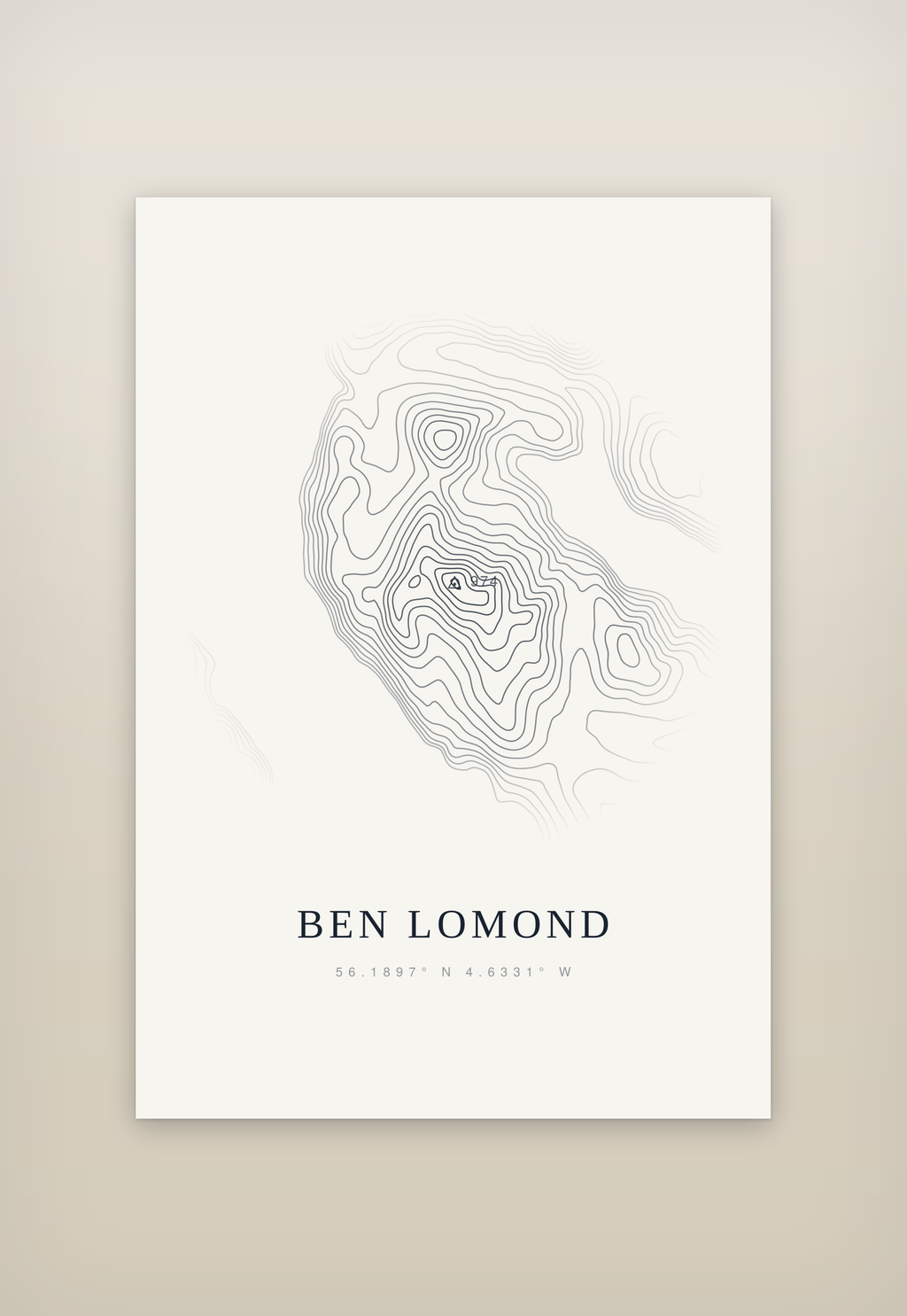 Ben Lomond contour print, mounted