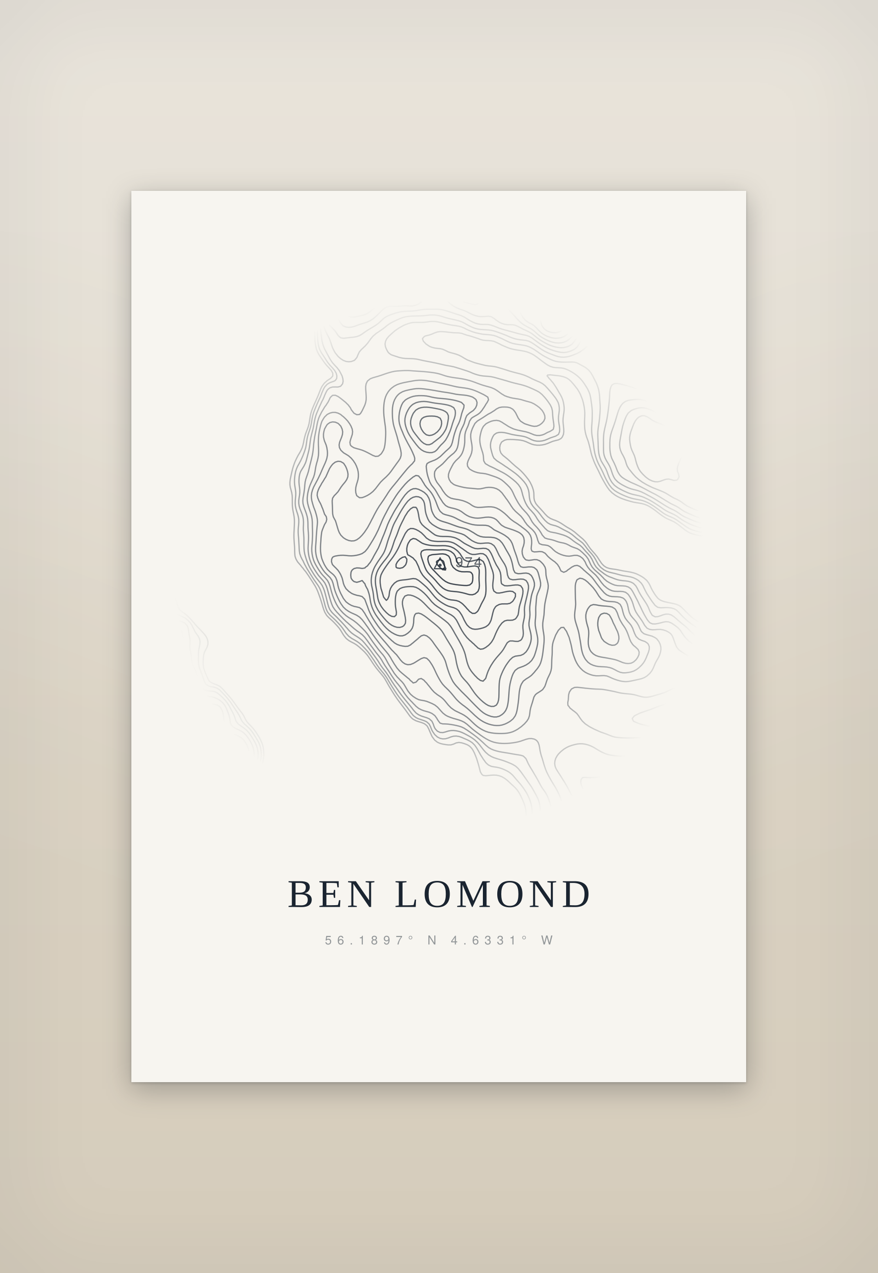 Ben Lomond contour print, mounted