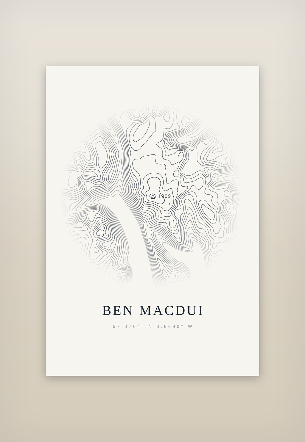 Ben Macdui contour print, mounted