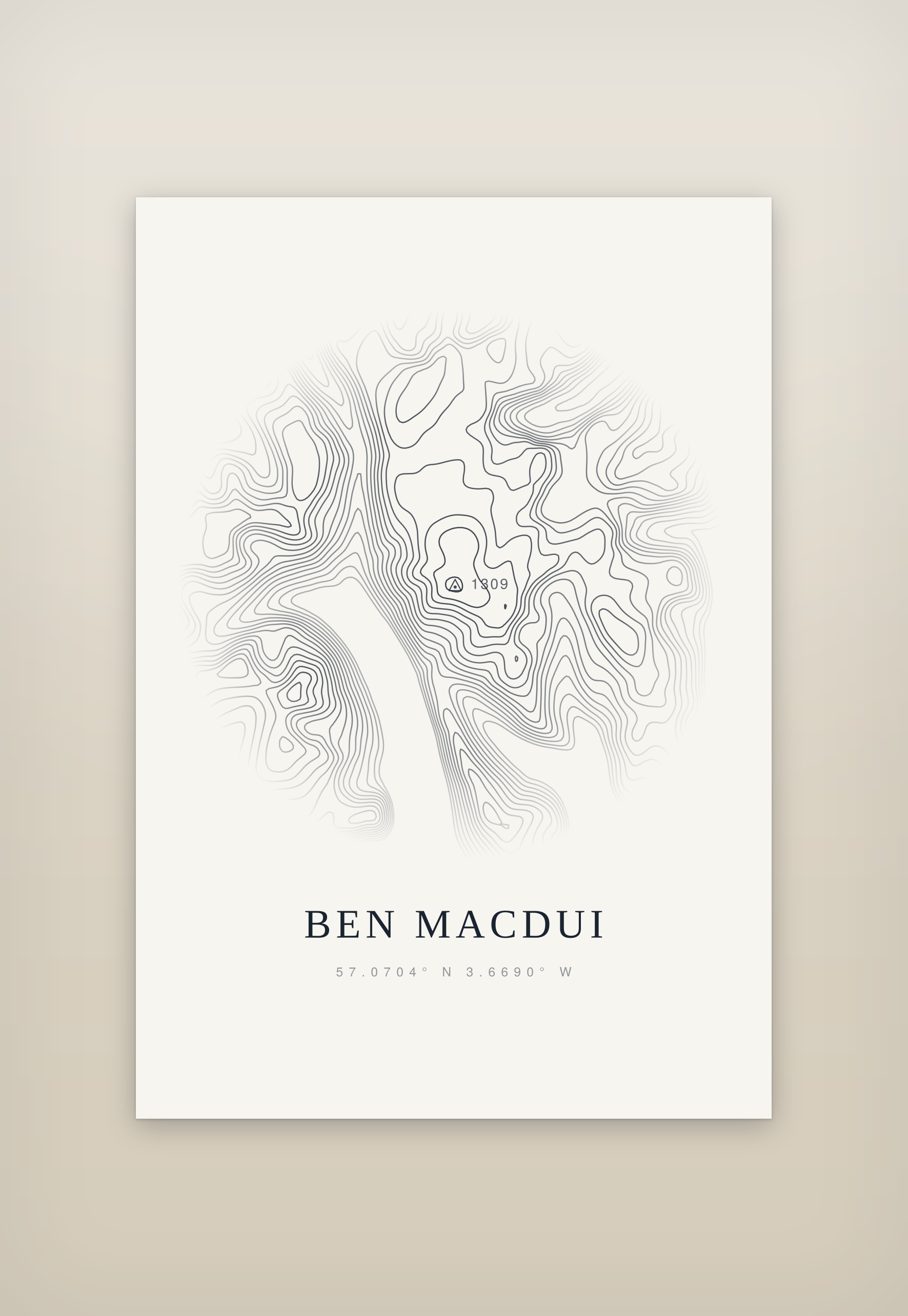 Ben Macdui contour print, mounted