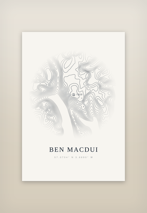 Ben Macdui contour print, mounted
