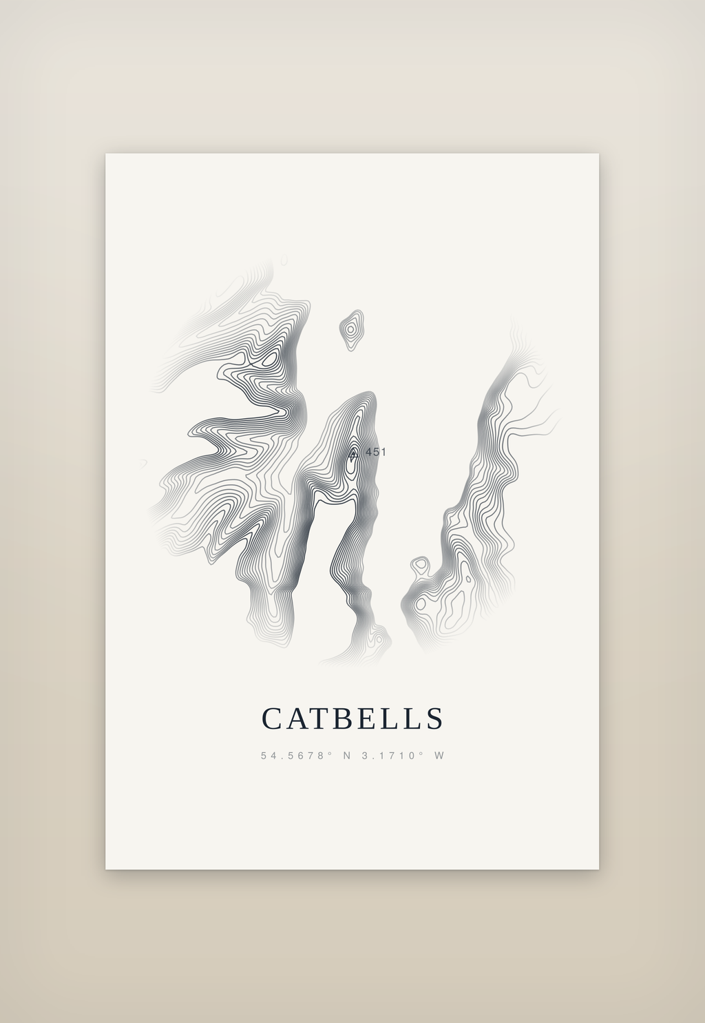 Catbells contour print, mounted