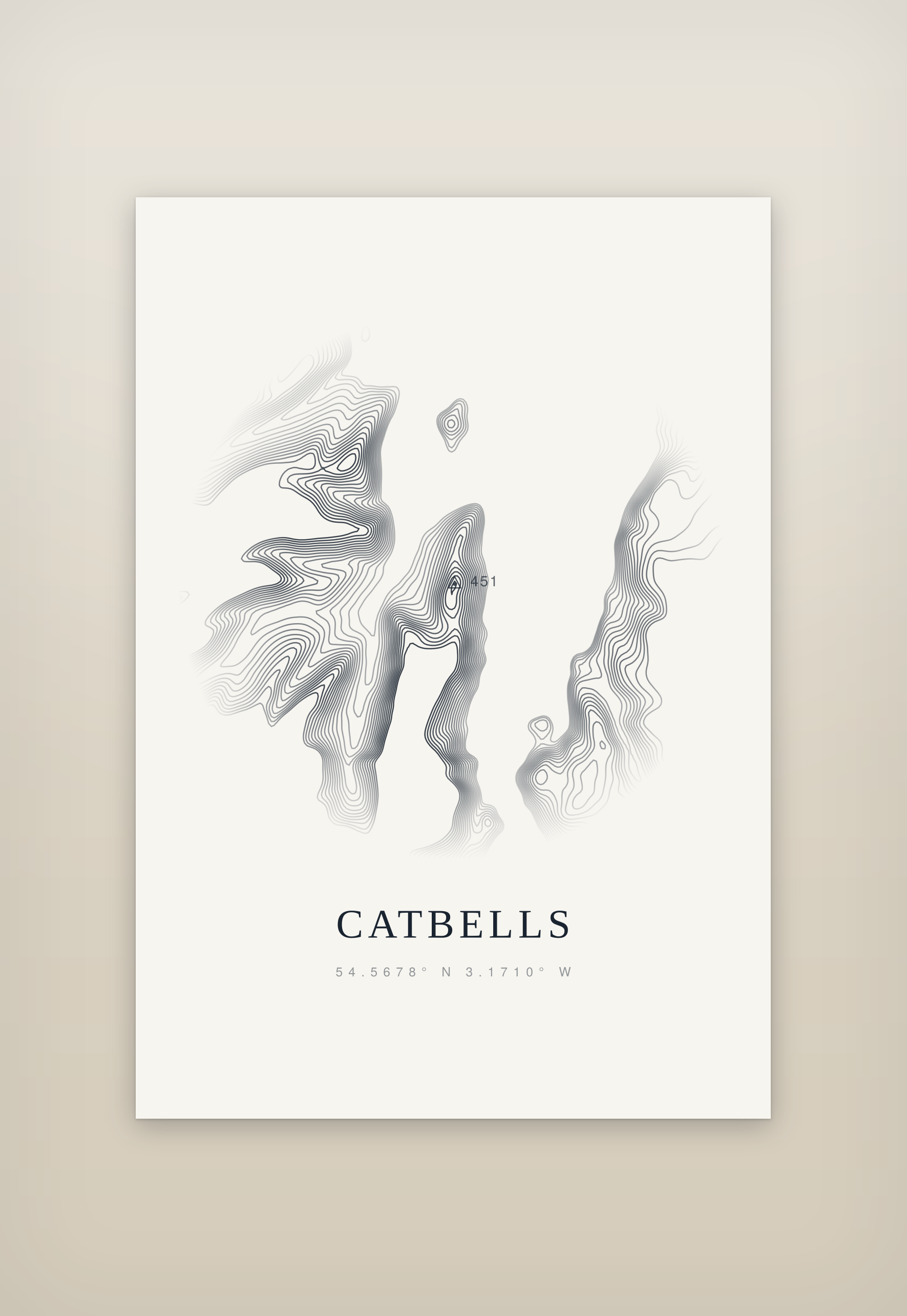 Catbells contour print, mounted