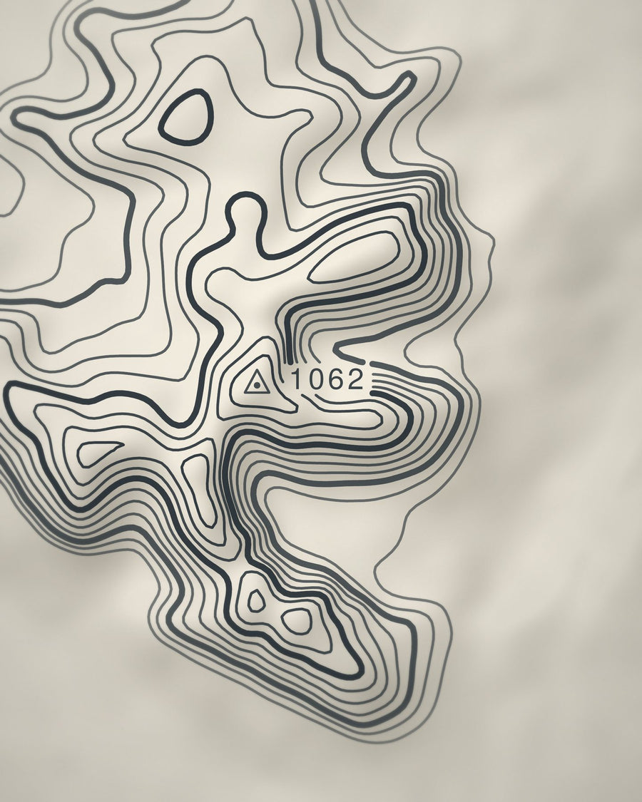 Close-up of the An Teallach contour lines and summit on matte paper