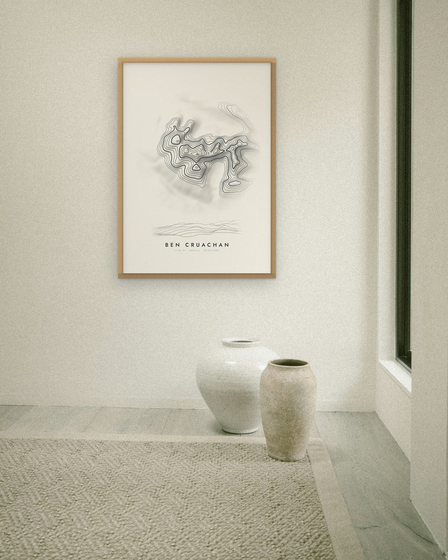 Ben Cruachan contour print at 70 × 100 cm in an oak frame (frame not included)