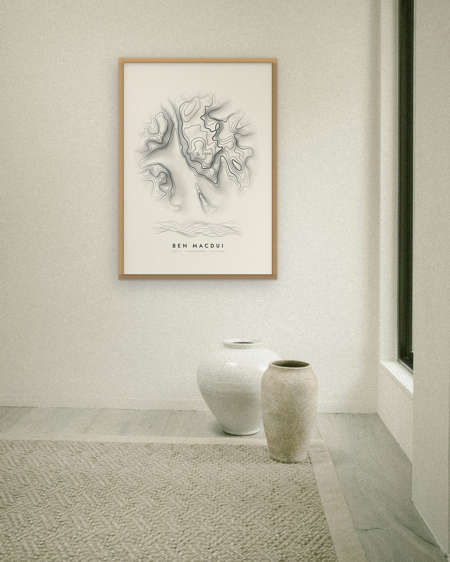 Ben Macdui contour print at 70 × 100 cm in an oak frame (frame not included)