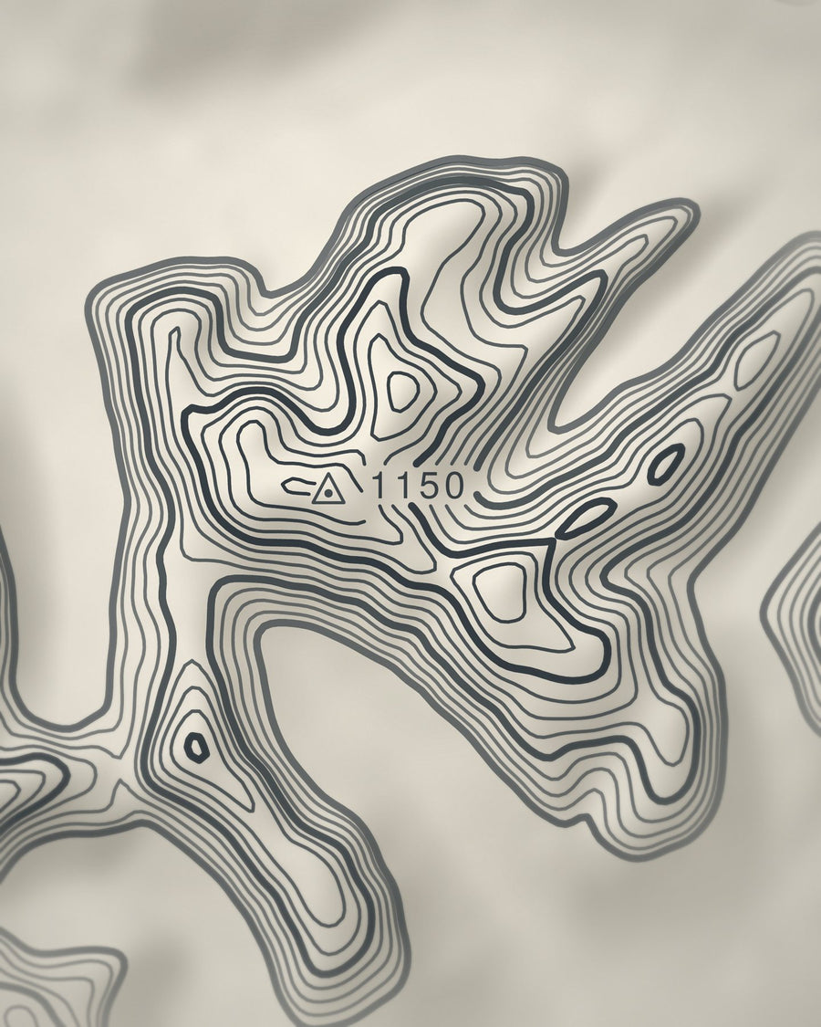 Close-up of the Bidean nam Bian contour lines and summit on matte paper