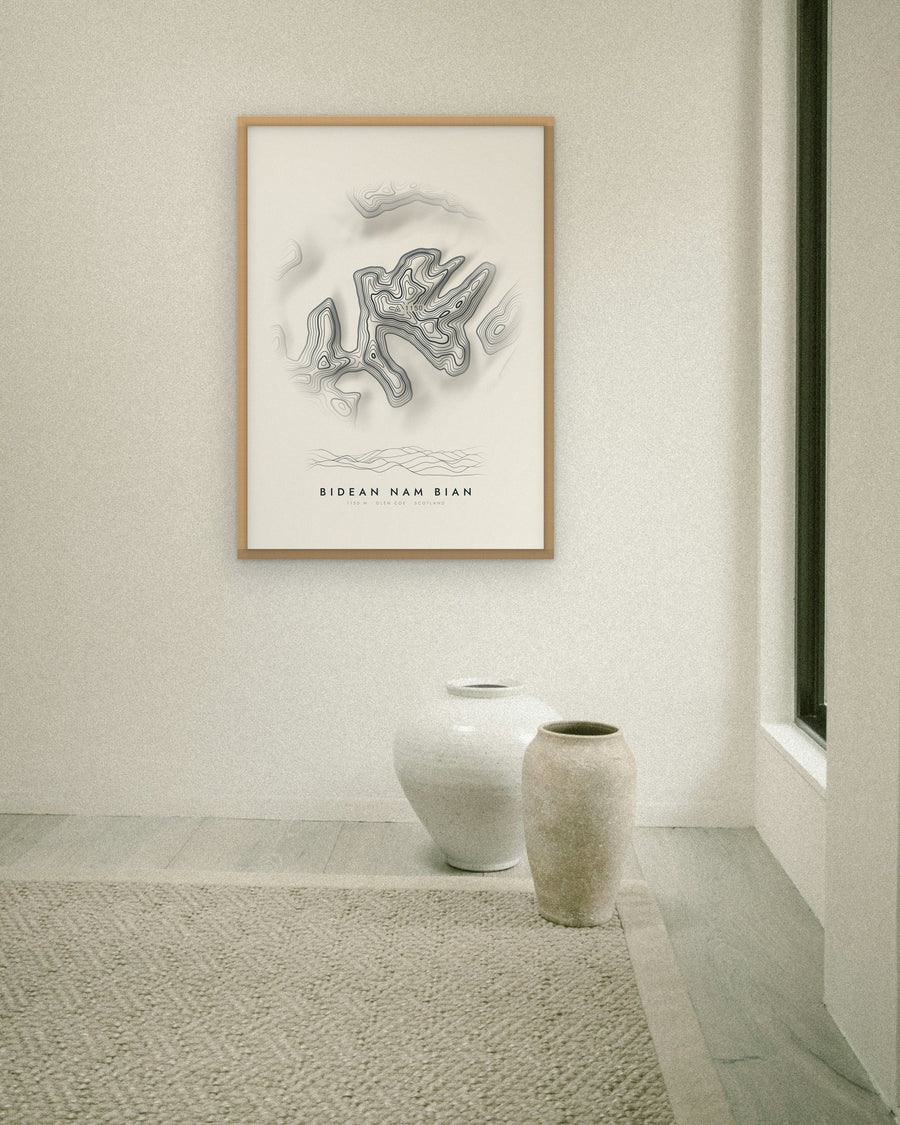 Bidean nam Bian contour print at 70 × 100 cm in an oak frame (frame not included)