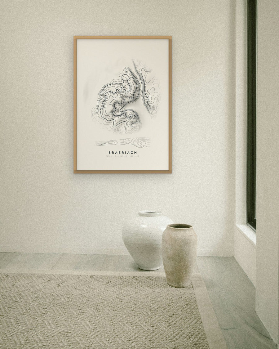 Braeriach contour print at 70 × 100 cm in an oak frame (frame not included)