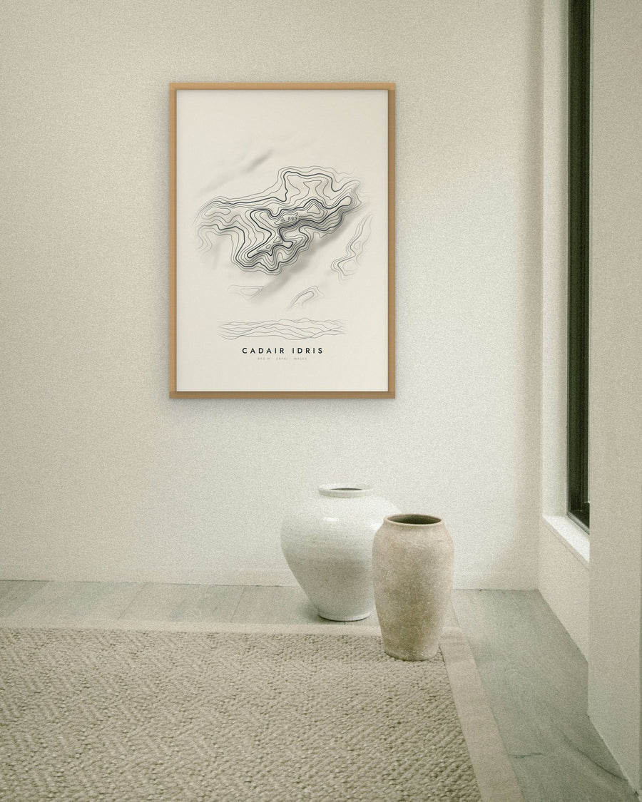 Cadair Idris contour print at 70 × 100 cm in an oak frame (frame not included)