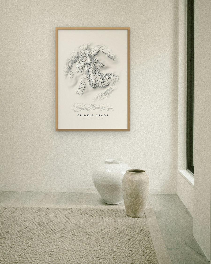 Crinkle Crags contour print at 70 × 100 cm in an oak frame (frame not included)