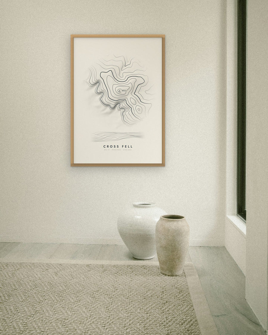 Cross Fell contour print at 70 × 100 cm in an oak frame (frame not included)