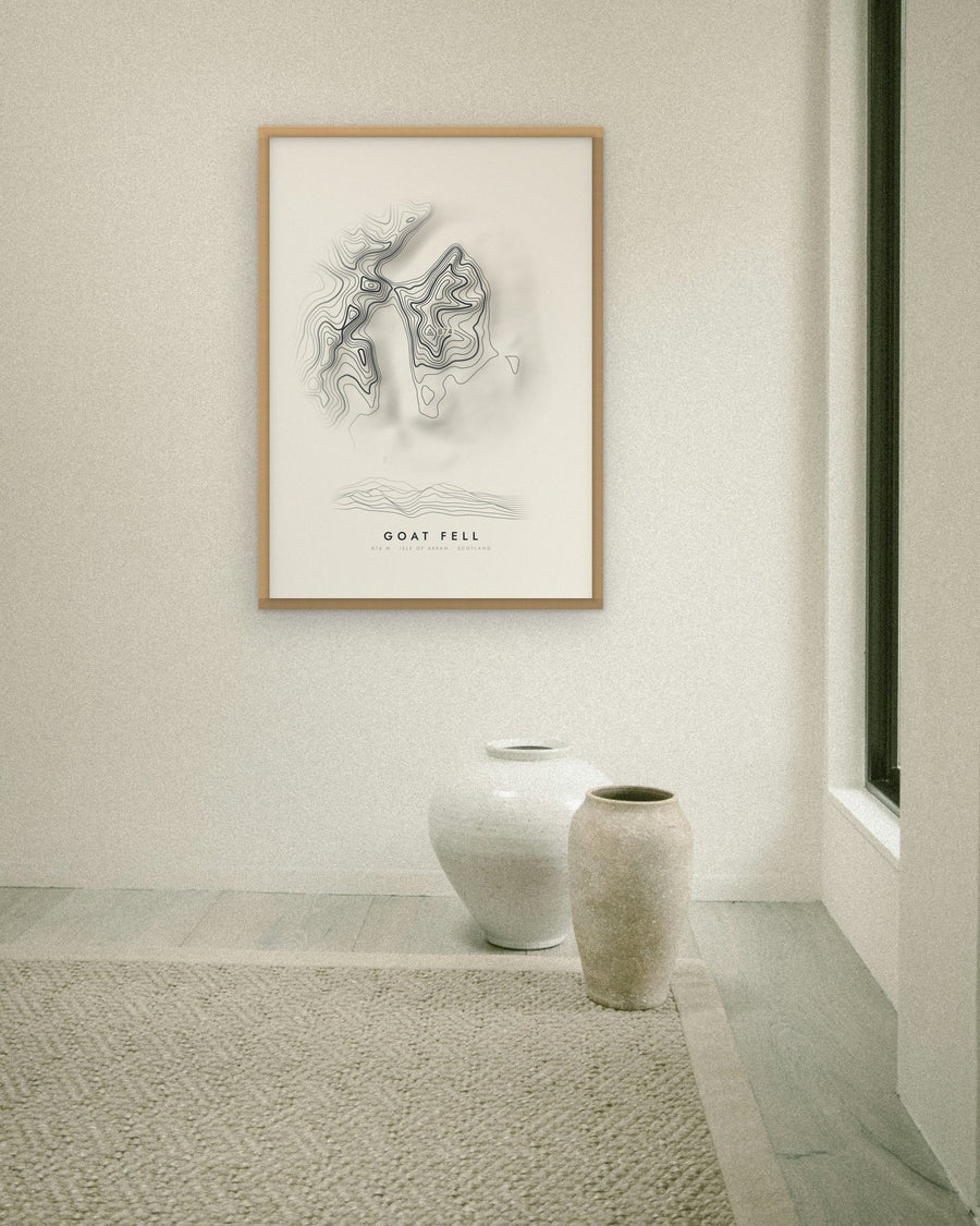 Goat Fell contour print at 70 × 100 cm in an oak frame (frame not included)