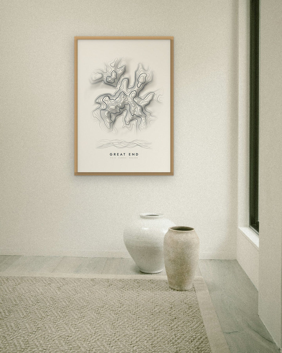 Great End contour print at 70 × 100 cm in an oak frame (frame not included)