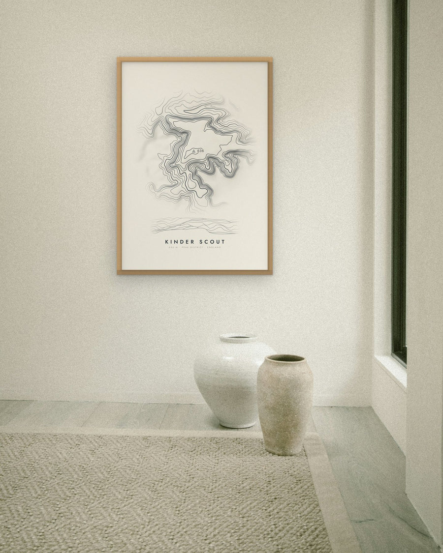 Kinder Scout contour print at 70 × 100 cm in an oak frame (frame not included)