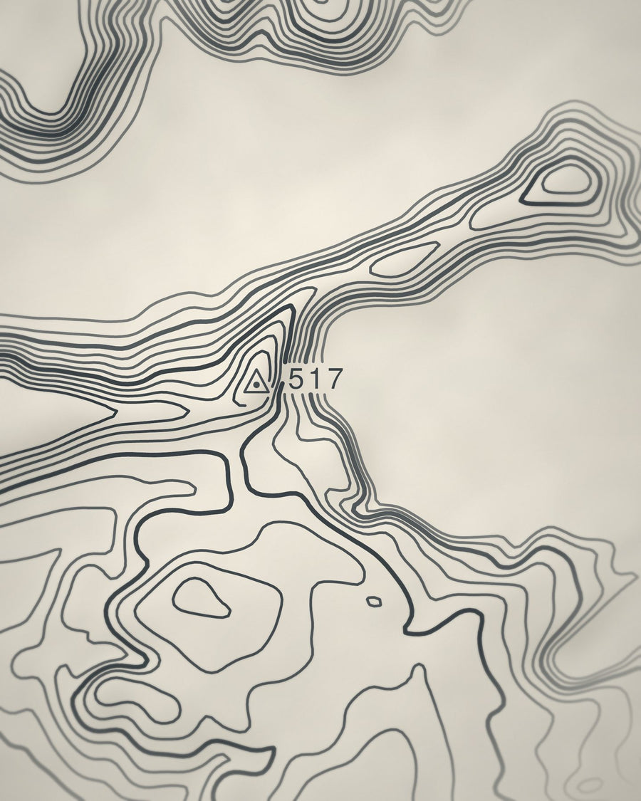 Close-up of the Mam Tor contour lines and summit on matte paper