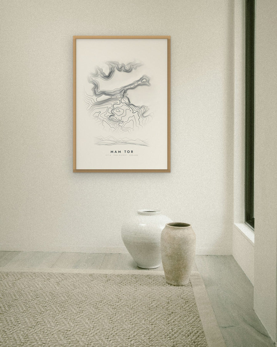 Mam Tor contour print at 70 × 100 cm in an oak frame (frame not included)