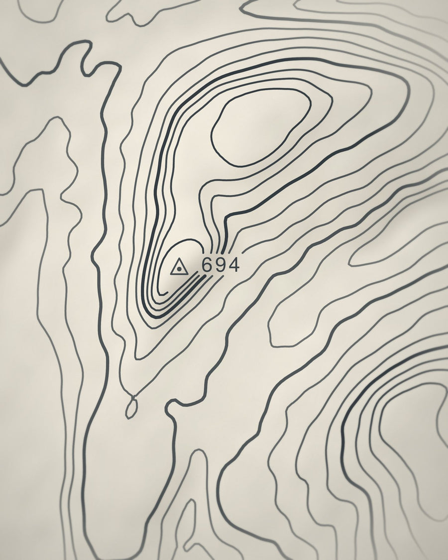 Close-up of the Pen-y-ghent contour lines and summit on matte paper