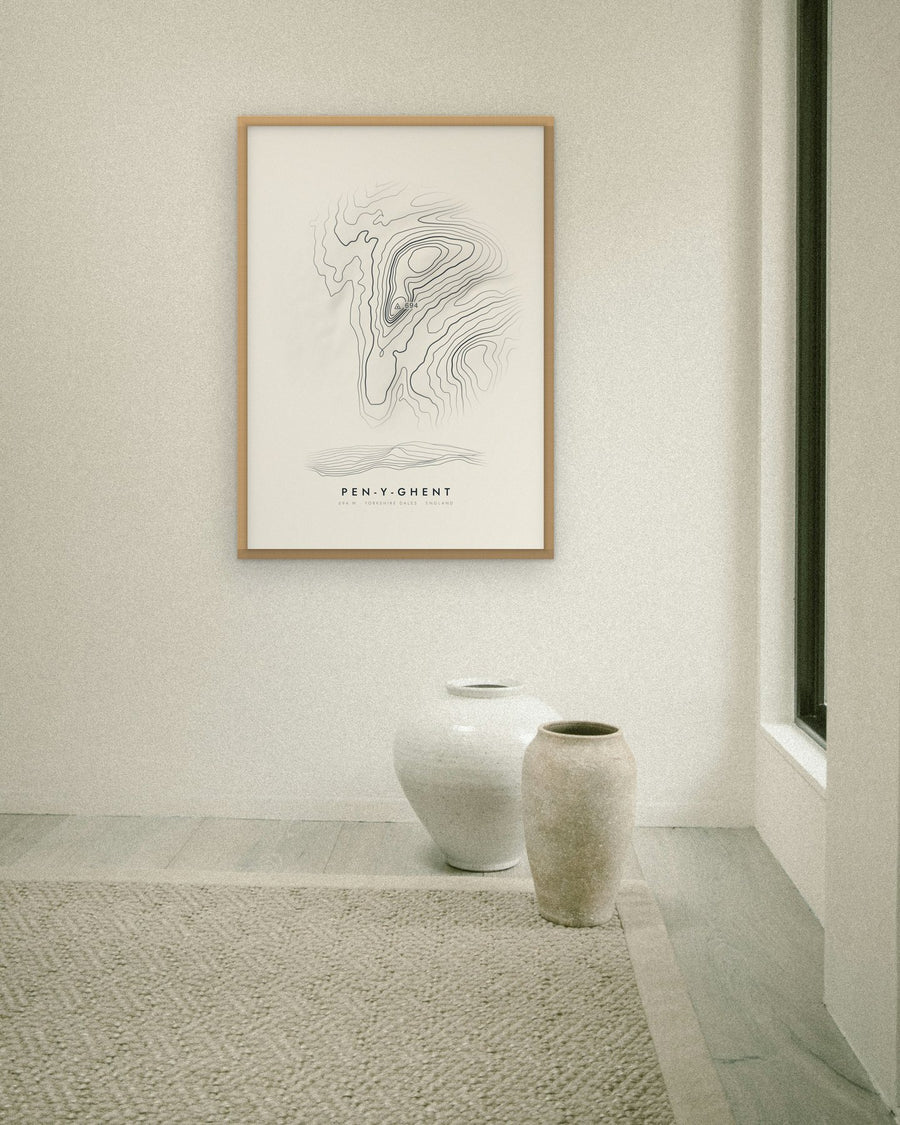 Pen-y-ghent contour print at 70 × 100 cm in an oak frame (frame not included)
