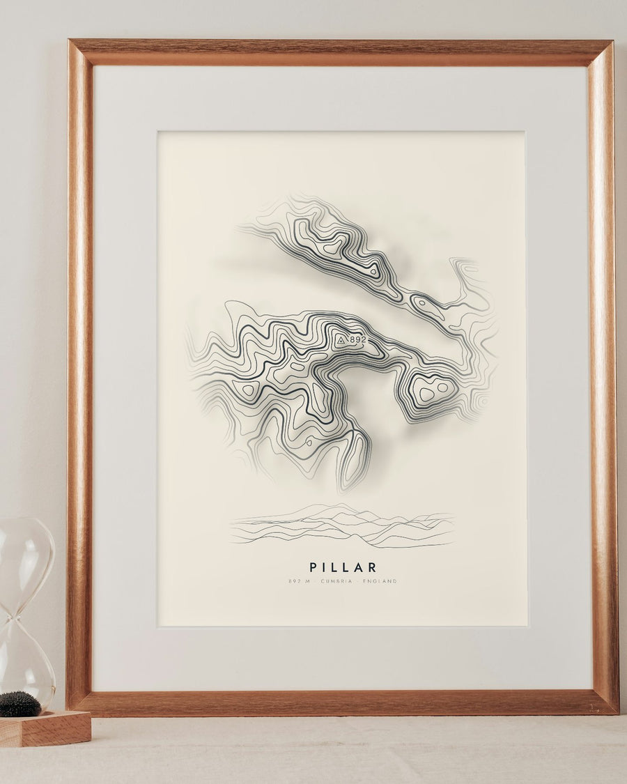 Pillar contour print in a mounted frame on a shelf (frame and mount not included)