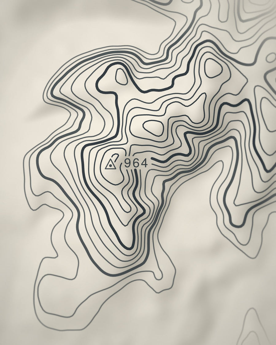 Close-up of the Scafell contour lines and summit on matte paper