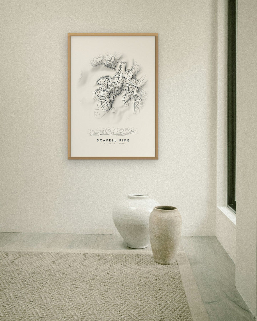 Scafell Pike contour print at 70 × 100 cm in an oak frame (frame not included)