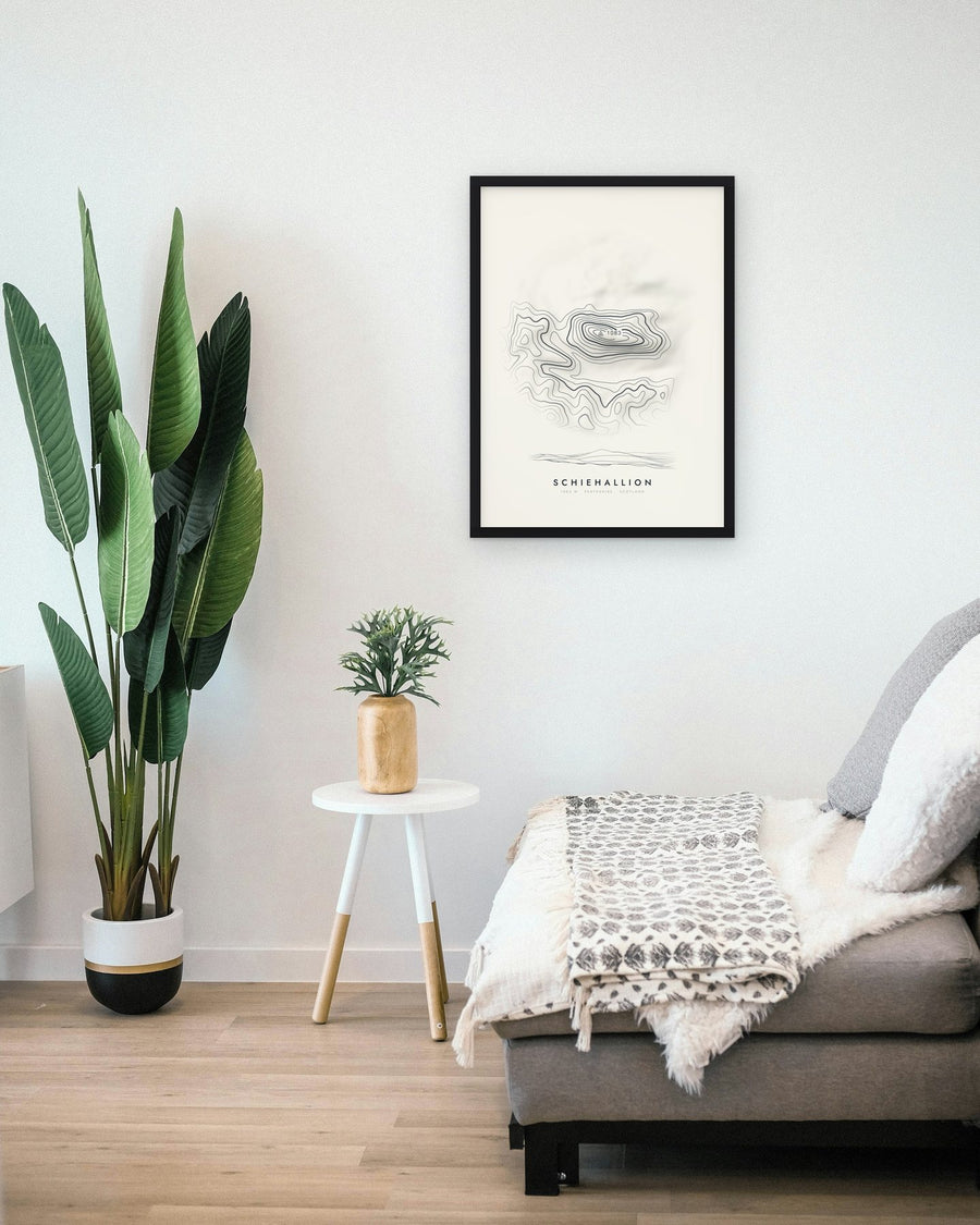 Schiehallion contour print shown framed on a living room wall (frame not included)