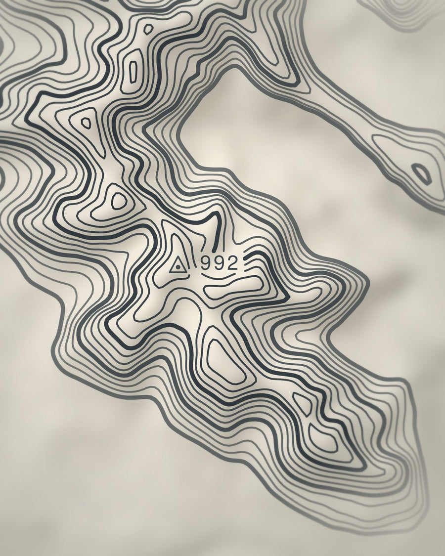 Close-up of the Sgùrr Alasdair contour lines and summit on matte paper