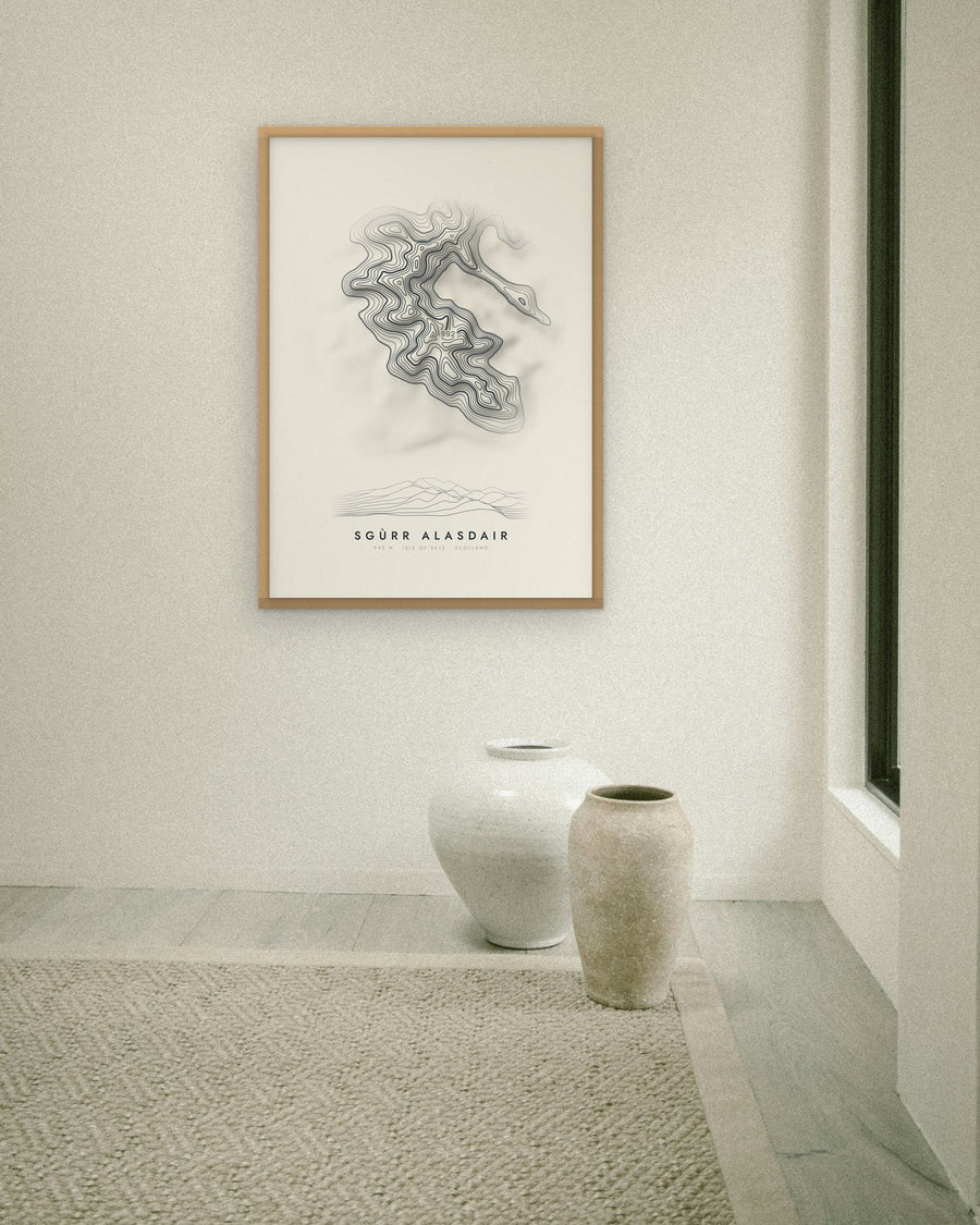 Sgùrr Alasdair contour print at 70 × 100 cm in an oak frame (frame not included)