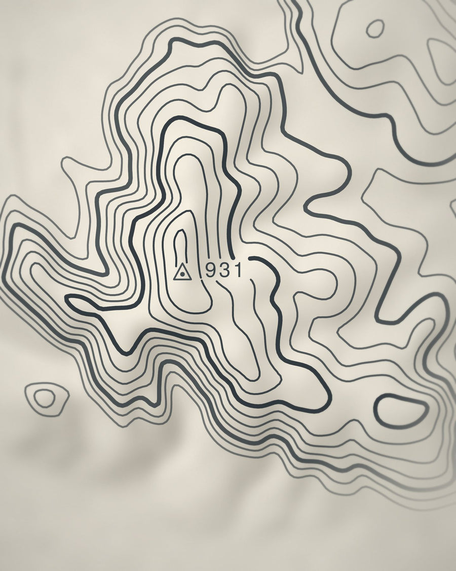 Close-up of the Skiddaw contour lines and summit on matte paper